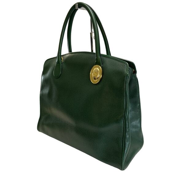 Vintage Christian Dior Green Leather Satchel Bag Gold CD Logo Made In France - Picture 6 of 15